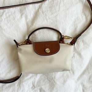 Longchamp Crossbody Mini Bag in Cream and Brown Leather Trim